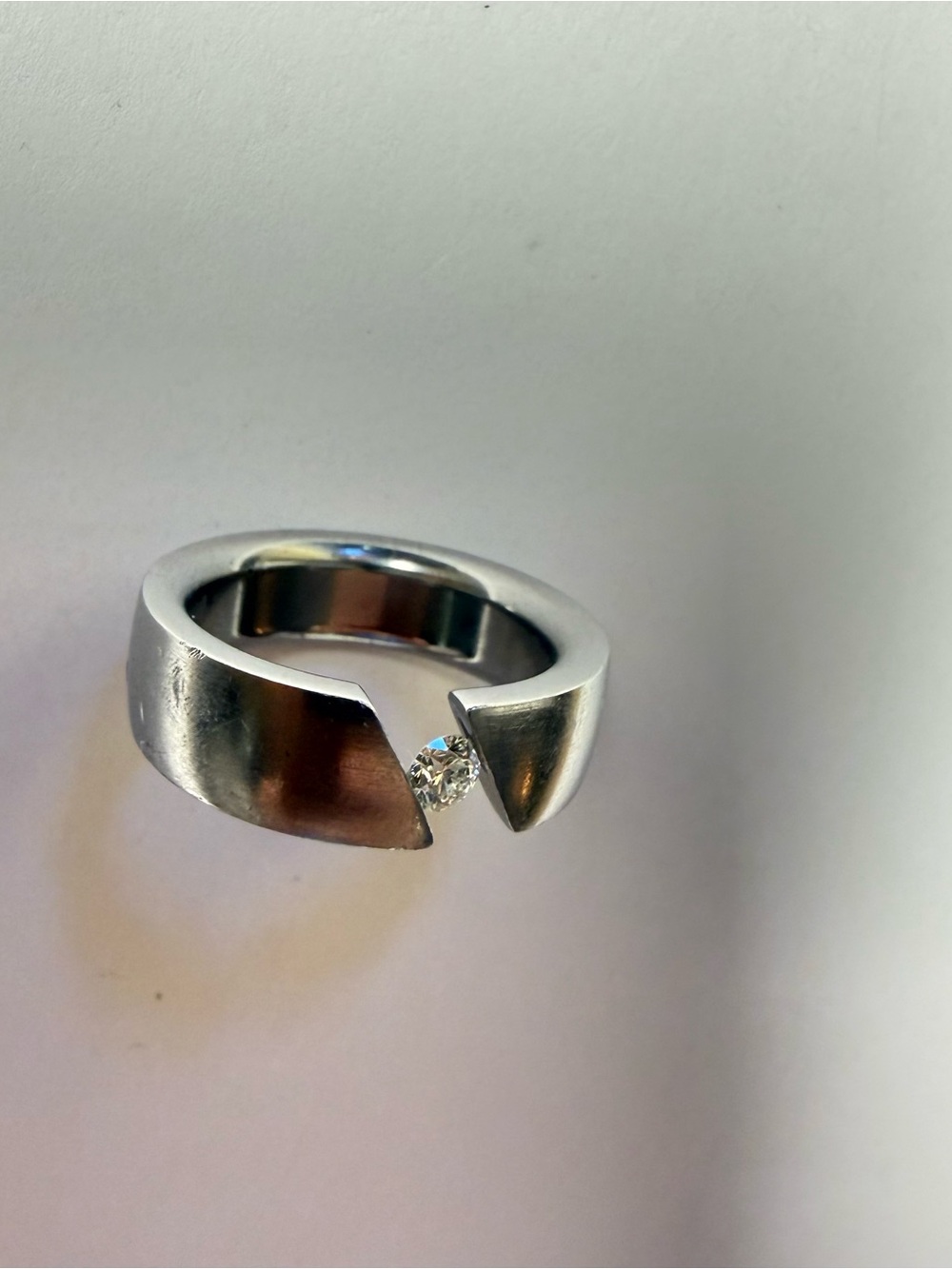 Diamond Ring .20 ct High Quality VS1 Modern Stainless Steel Tension Band Size 8